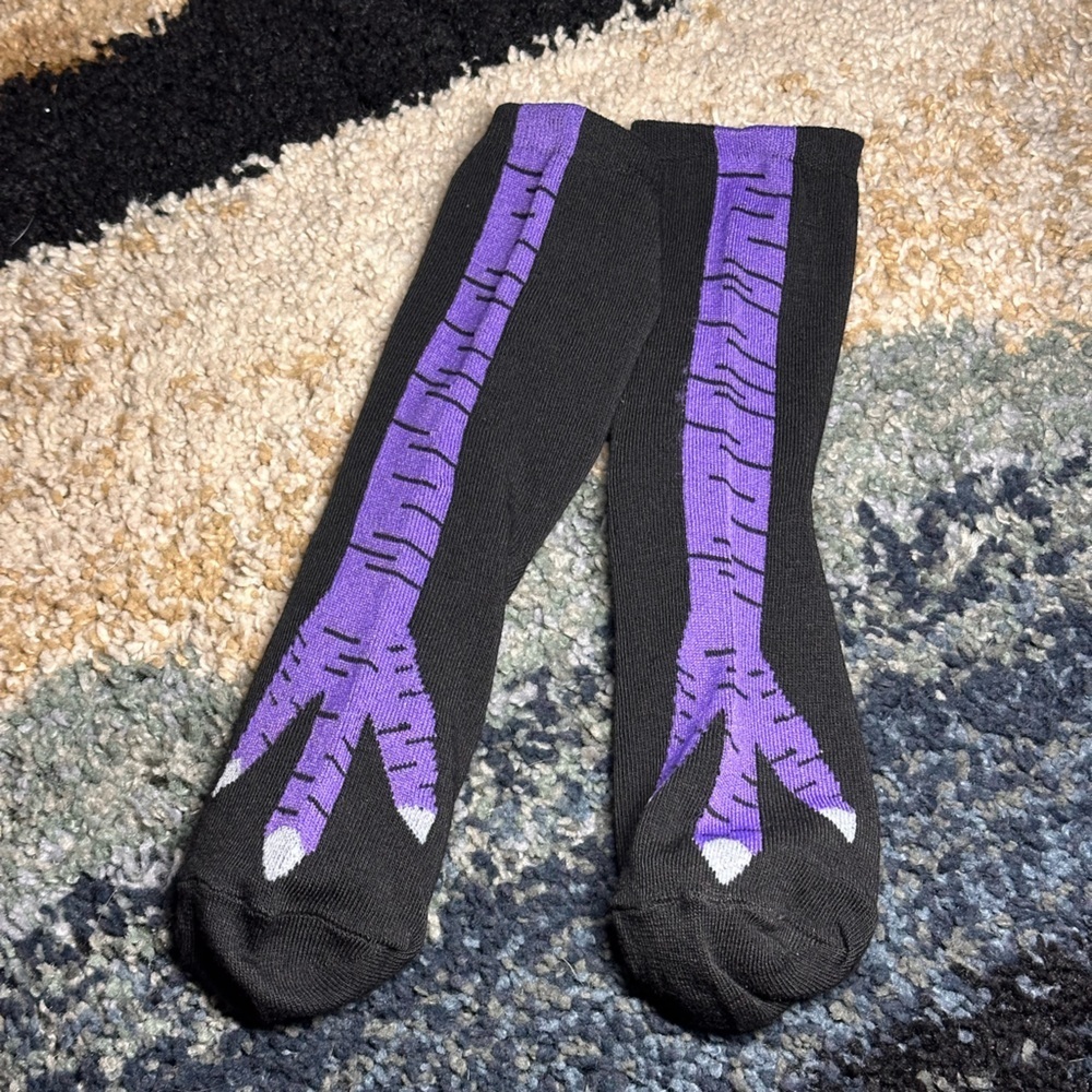NEW Black & Purple Chicken Feet Pattern Mid Tube Socks Trendy Funny Jokes Gym